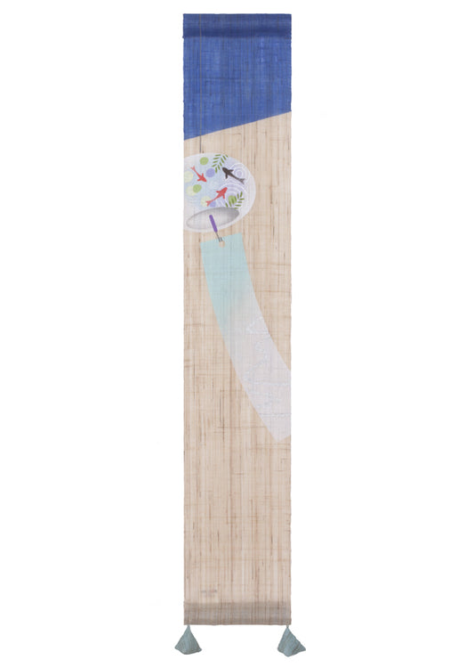 Hand-dyed Linen Japanese Small Tapestry - Japanese Wind Bell -, Kyoto Noren, Japanese wall hanging scroll