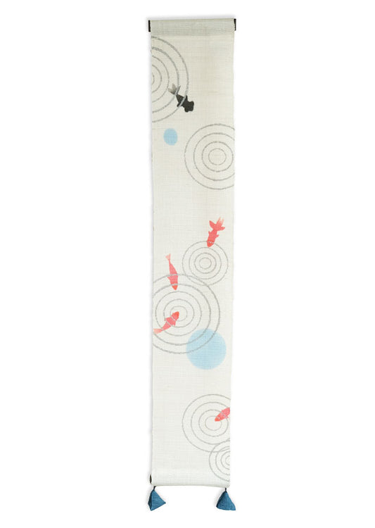 Hand-dyed Linen Japanese Small Tapestry - Goldfish -, Kyoto Noren, Japanese wall hanging scroll
