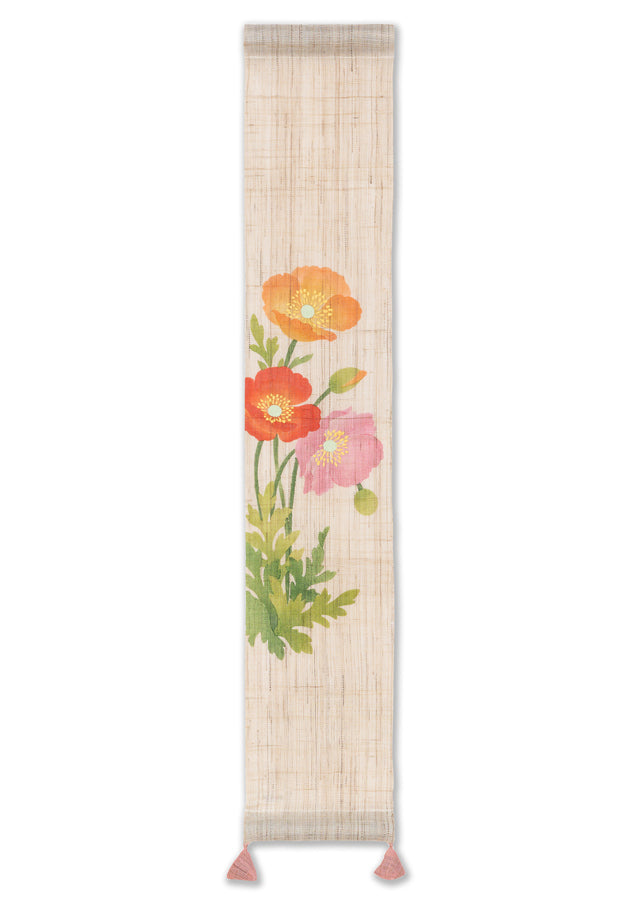 Hand-dyed Linen Japanese Small Tapestry - Popy -, Kyoto Noren, Japanese wall hanging scroll
