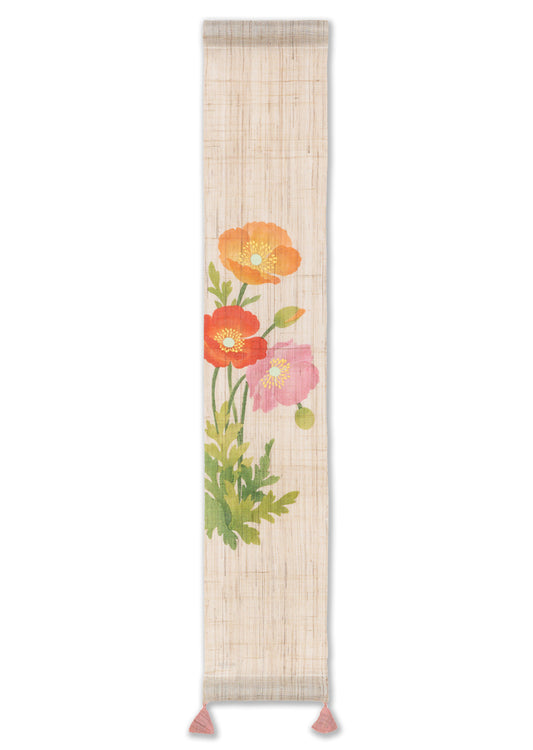 Hand-dyed Linen Japanese Small Tapestry - Popy -, Kyoto Noren, Japanese wall hanging scroll