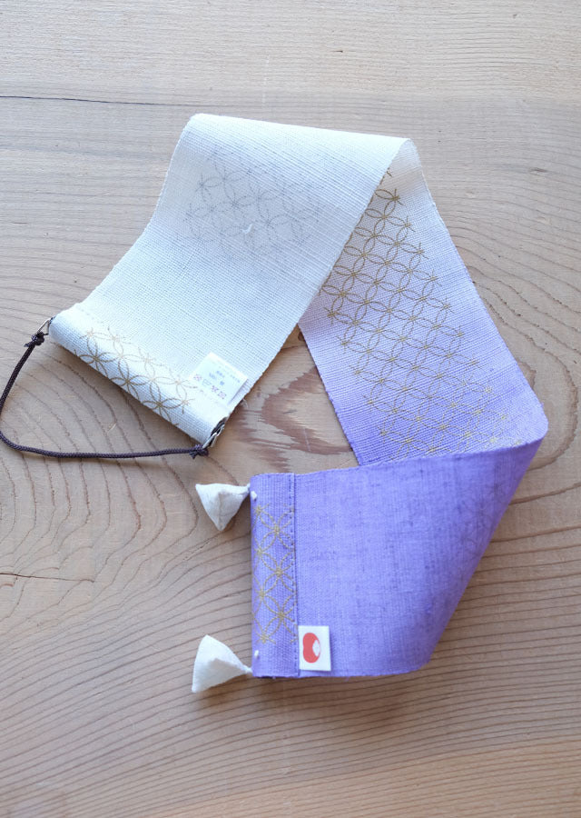 Hand-dyed Linen Japanese Small Tapestry - Shippo (Interlocking Circles) Pattern / Purple -, Kyoto Noren, Japanese wall hanging scroll