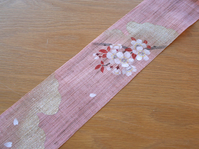 Hand-dyed Linen Japanese Small Tapestry - Cherry Blossom -, Kyoto Noren, Japanese wall hanging scroll