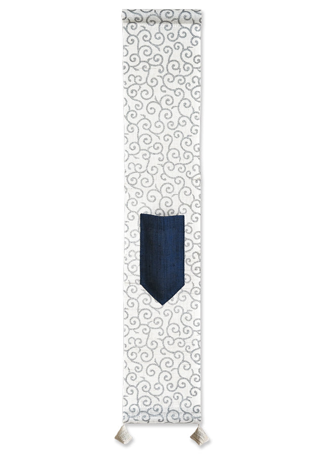 Hand-dyed Linen Japanese Small Tapestry - Arabesque Pattern / Silver -, Kyoto Noren, Japanese wall hanging scroll