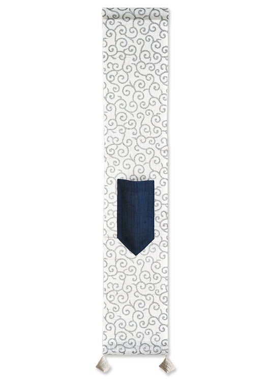 Hand-dyed Linen Japanese Small Tapestry - Arabesque Pattern / Silver -, Kyoto Noren, Japanese wall hanging scroll