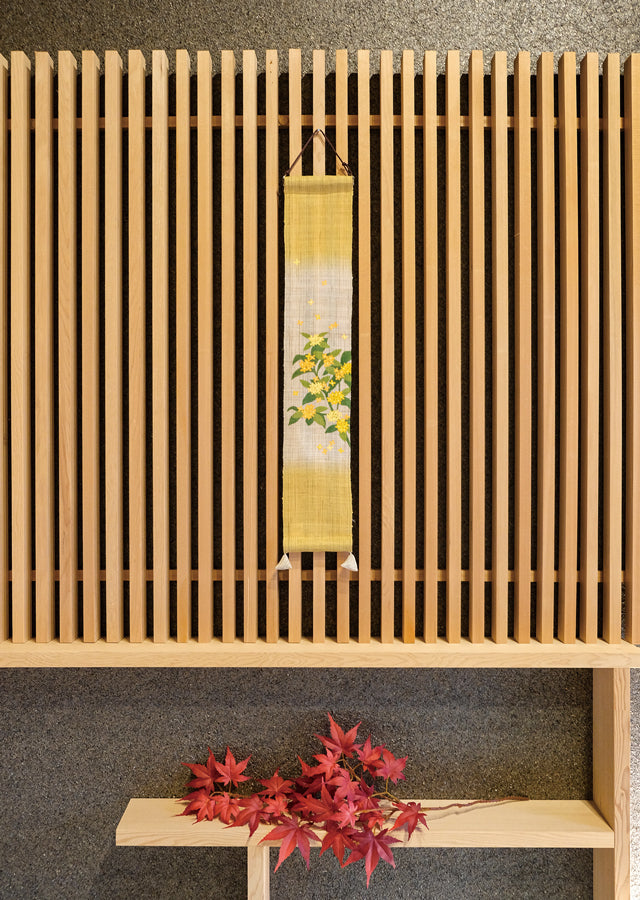 Hand-dyed Linen Japanese Small Tapestry - Fragrant Olive -, Kyoto Noren, Japanese wall hanging scroll