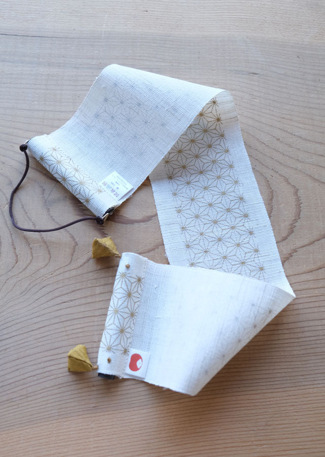 Hand-dyed Linen Japanese Small Tapestry - Asanoha (Hemp Leaf) Pattern / Gold -, Kyoto Noren, Japanese wall hanging scroll