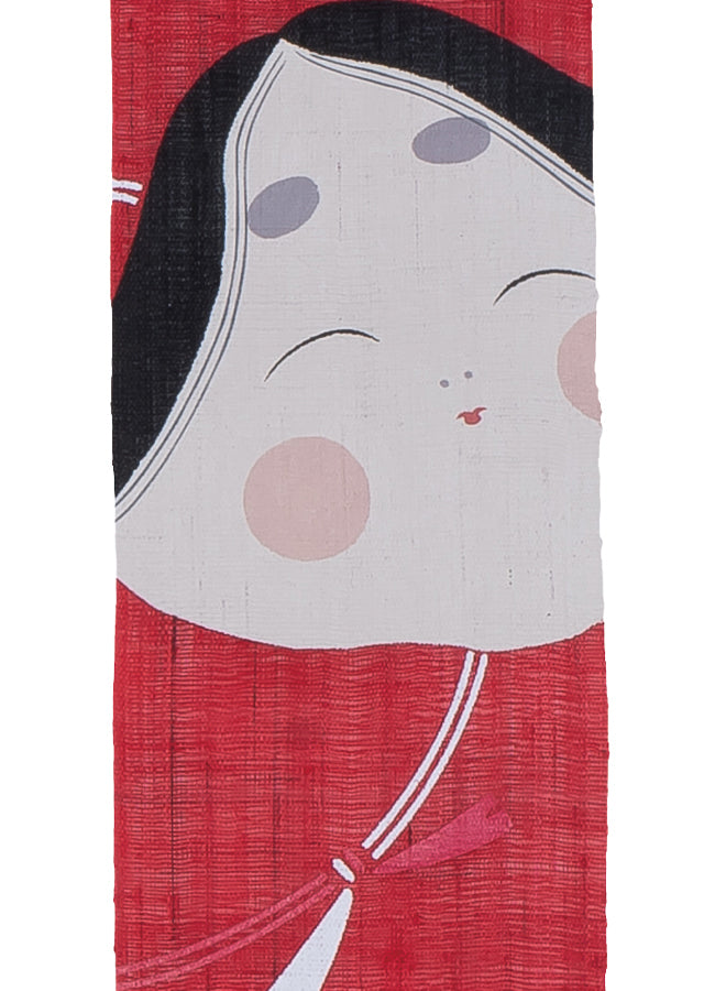 Hand-dyed Linen Japanese Small Tapestry - Japanese Otafuku Woman -, Kyoto Noren, Japanese wall hanging scroll