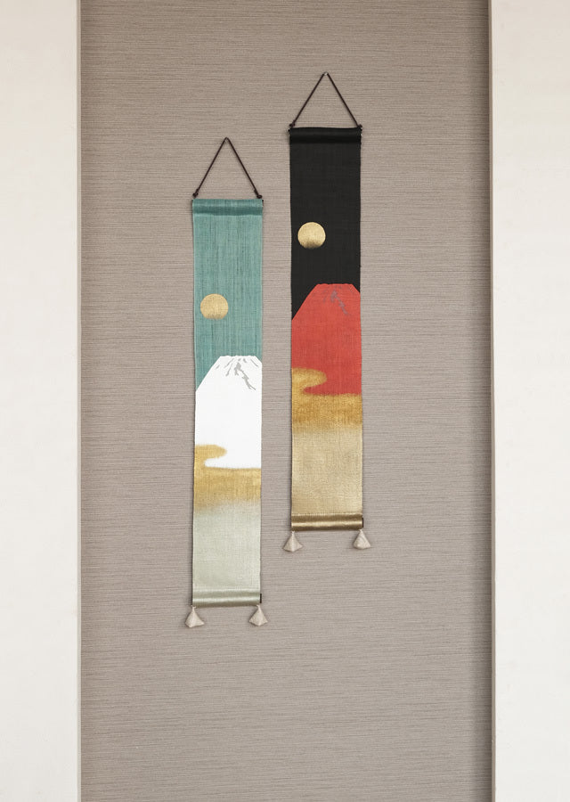 Hand-dyed Linen Japanese Small Tapestry - Mt.Fuji -, Kyoto Noren, Japanese wall hanging scroll
