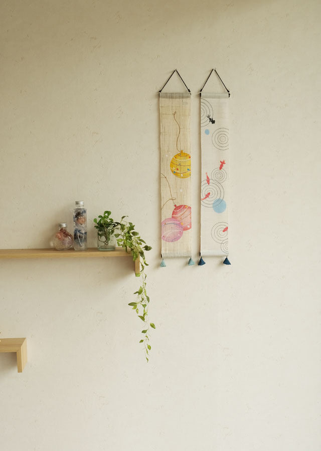 Hand-dyed Linen Japanese Small Tapestry - Water Ballon -, Kyoto Noren, Japanese wall hanging scroll