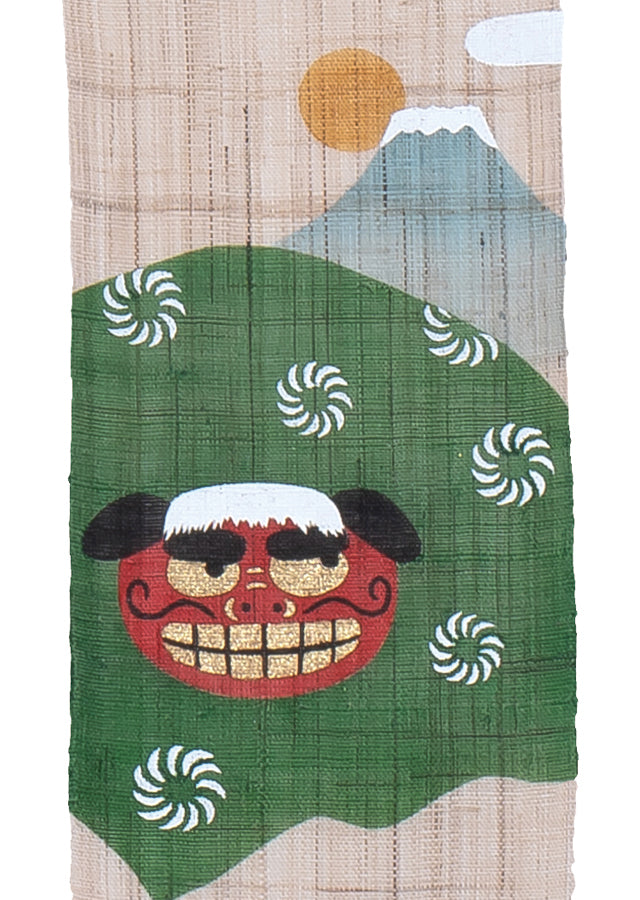 Hand-dyed Linen Japanese Small Tapestry - Shishimai (Japanese lion dance) -, Kyoto Noren, Japanese wall hanging scroll