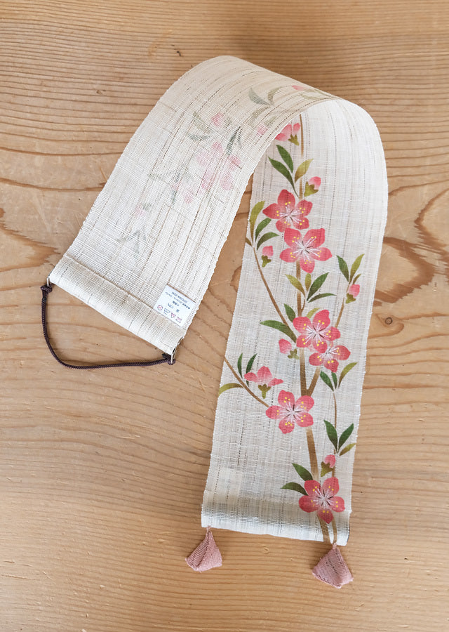 Hand-dyed Linen Japanese Small Tapestry - Peach Blossom -, Kyoto Noren, Japanese wall hanging scroll