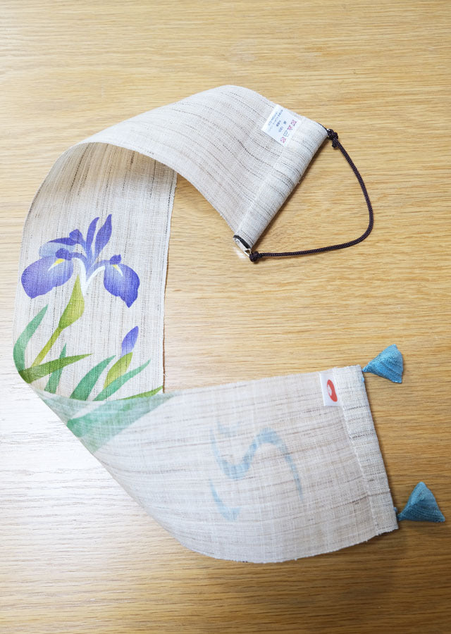 Hand-dyed Linen Japanese Small Tapestry - Iris -, Kyoto Noren, Japanese wall hanging scroll