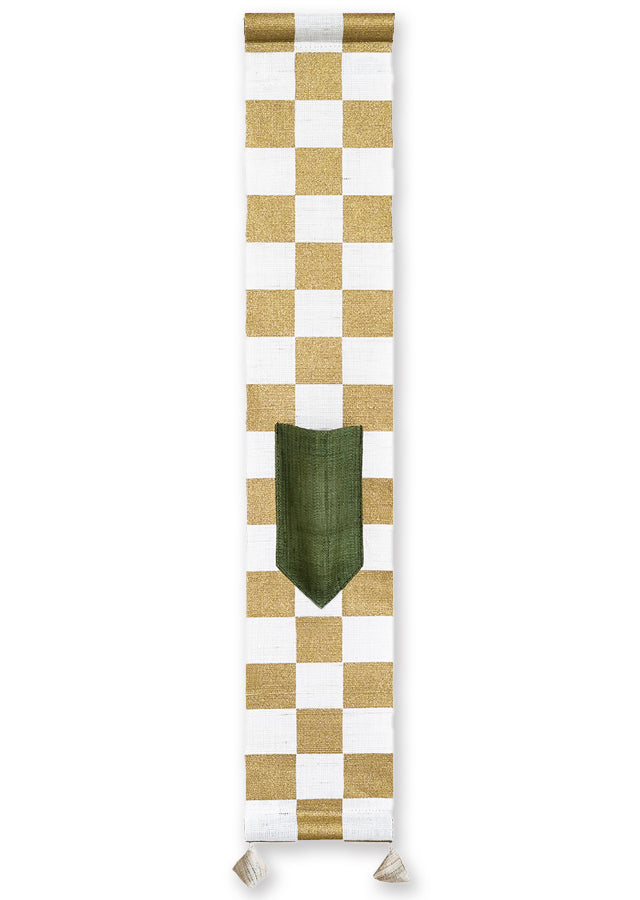 Hand-dyed Linen Japanese Small Tapestry - Japanese Check Pattern / Gold -, Kyoto Noren, Japanese wall hanging scroll