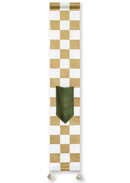 Hand-dyed Linen Japanese Small Tapestry - Japanese Check Pattern / Gold -, Kyoto Noren, Japanese wall hanging scroll