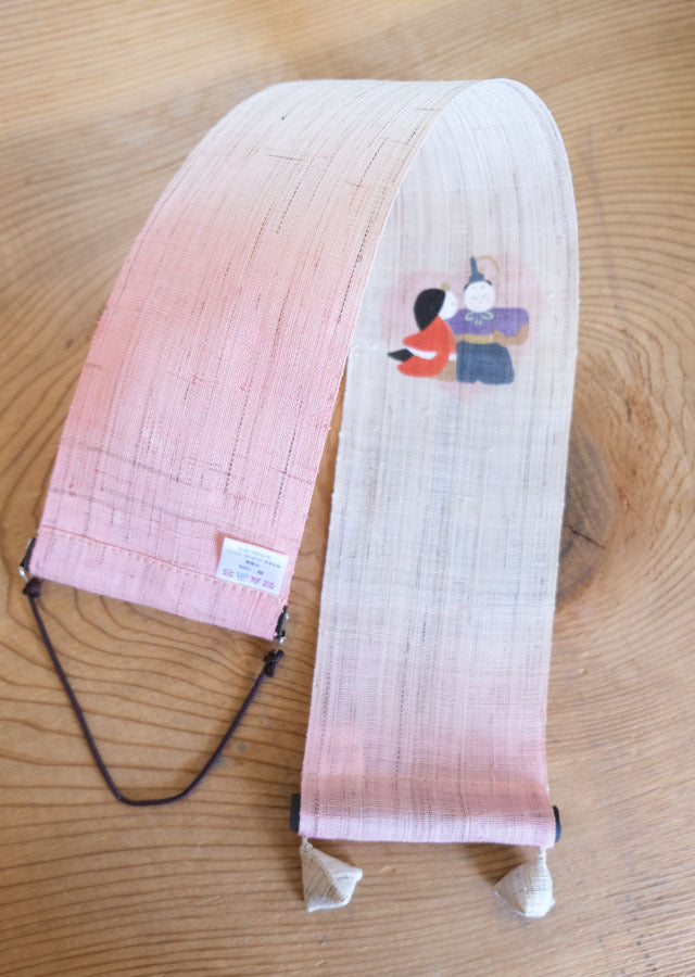 Hand-dyed Linen Japanese Small Tapestry - Odairi-sama and Ohina-sama (emperor and empress) -, Kyoto Noren, Japanese wall hanging scroll