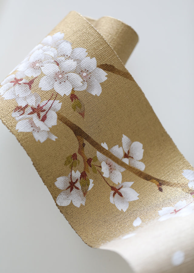 Hand-drawn and Hand-dyed Linen Japanese Small Tapestry - Cherry Blossom -, Kyoto Noren, Japanese wall hanging scroll