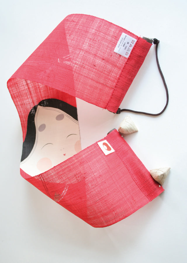Hand-dyed Linen Japanese Small Tapestry - Japanese Otafuku Woman -, Kyoto Noren, Japanese wall hanging scroll