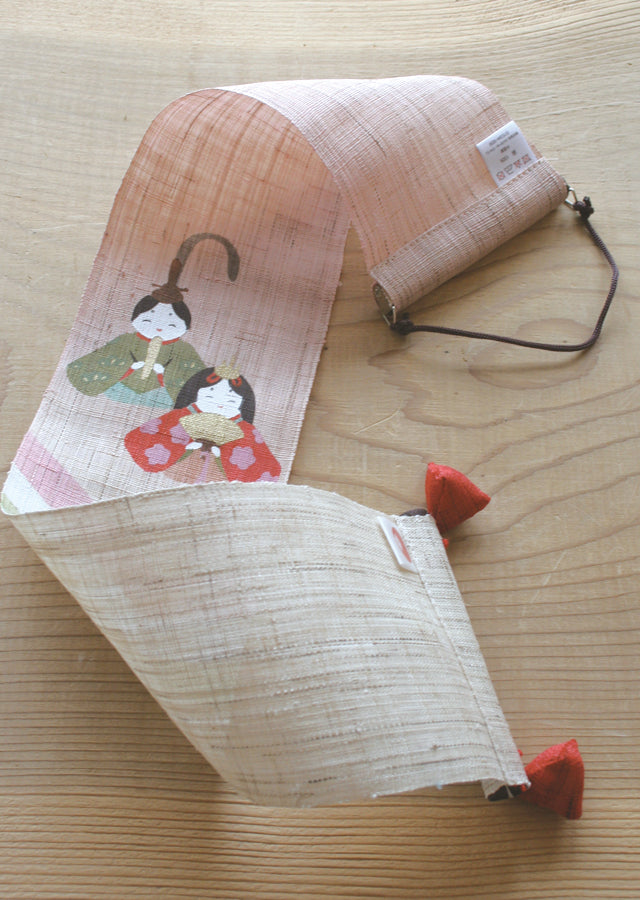 Hand-dyed Linen Japanese Small Tapestry - Odairi-sama and Ohina-sama (emperor and empress) -, Kyoto Noren, Japanese wall hanging scroll