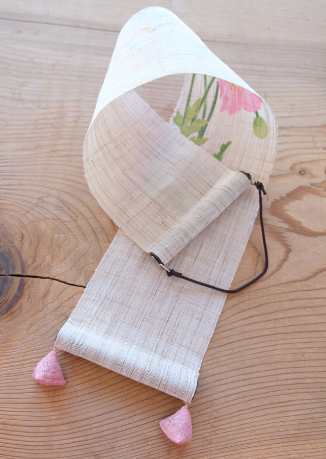Hand-dyed Linen Japanese Small Tapestry - Popy -, Kyoto Noren, Japanese wall hanging scroll