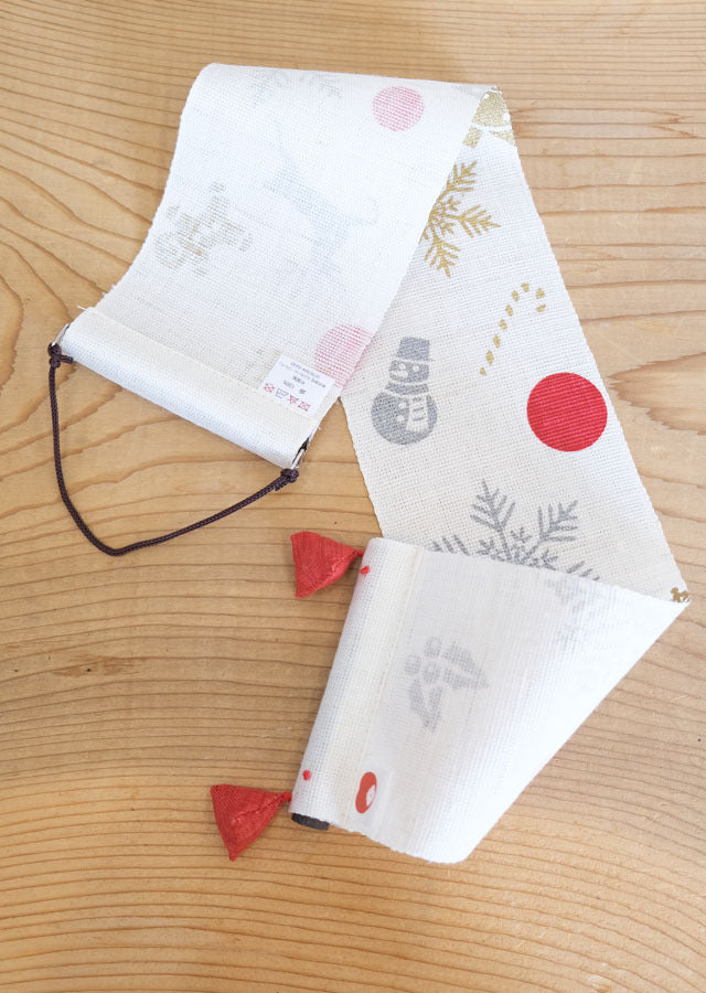 Hand-dyed Linen Japanese Small Tapestry - Christmas -, Kyoto Noren, Japanese wall hanging scroll