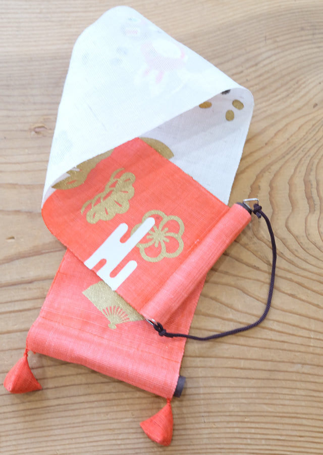 Hand-dyed Linen Japanese Small Tapestry - Daikokuten (the god of wealth) Rabbit -, Kyoto Noren, Japanese wall hanging scroll