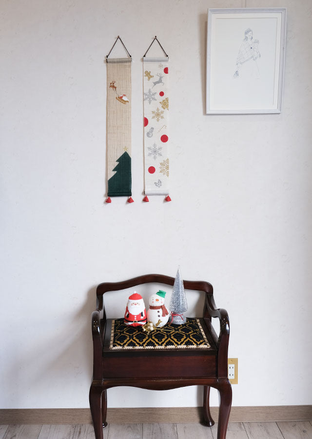 Hand-dyed Linen Japanese Small Tapestry - Christmas -, Kyoto Noren, Japanese wall hanging scroll