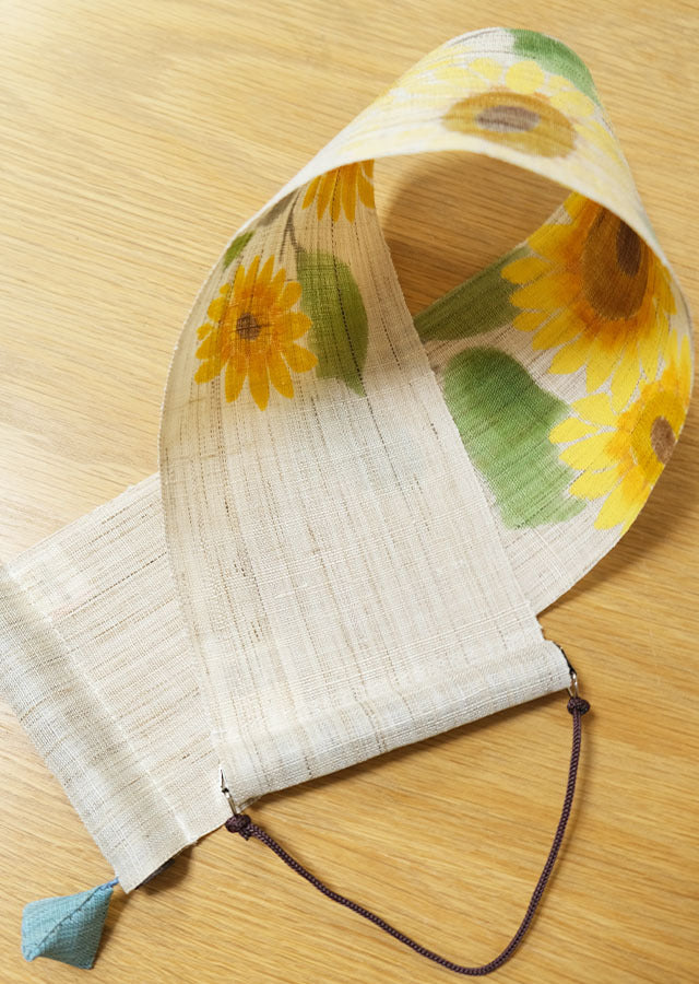Hand-dyed Linen Japanese Small Tapestry - Sunflower -, Kyoto Noren, Japanese wall hanging scroll