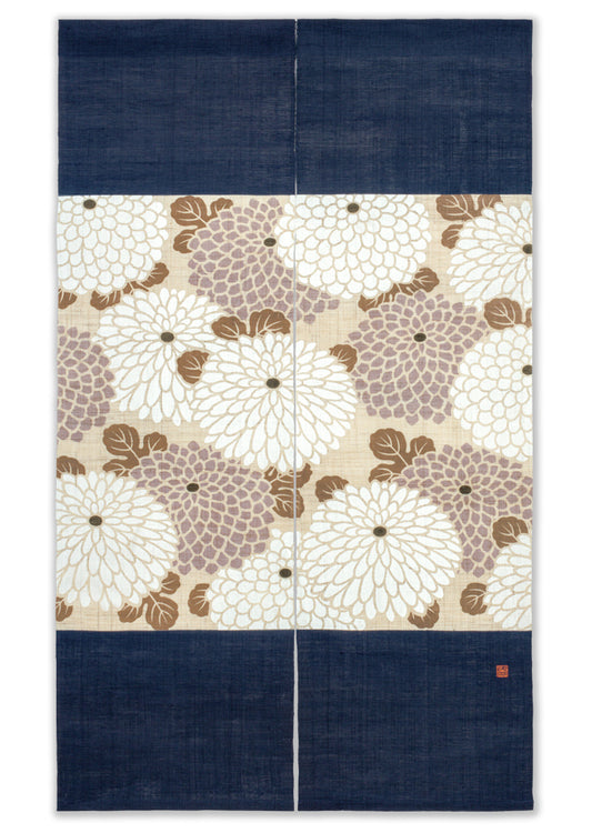 Hand-dyed Linen Noren (Japanese Doorway Curtain) - Chrysanthemum / Lapis Lazuli - , Kyoto Noren