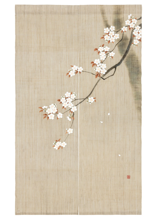Hand-dyed Linen Noren (Japanese Doorway Curtain) - Cherry Blossom - , Kyoto Noren