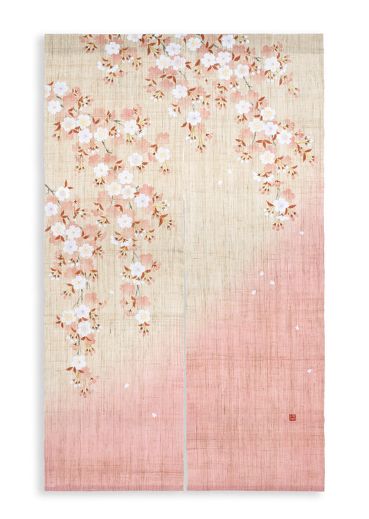 Hand-dyed Linen Noren (Japanese Doorway Curtain) - Cherry Blossom - , Kyoto Noren