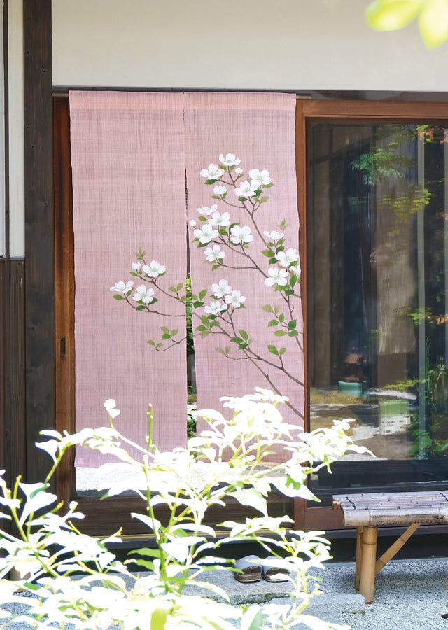 Hand-dyed Linen Noren (Japanese Doorway Curtain) - Dogwood - , Kyoto Noren