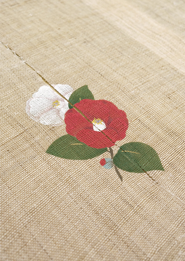 Hand-dyed Linen Noren (Japanese Doorway Curtain) - Camellia - , Kyoto Noren