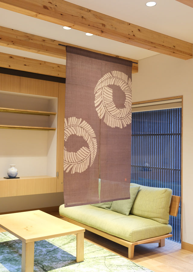 Hand-dyed Linen Noren (Japanese Doorway Curtain) - Japanese Banana Leaf - , Kyoto Noren