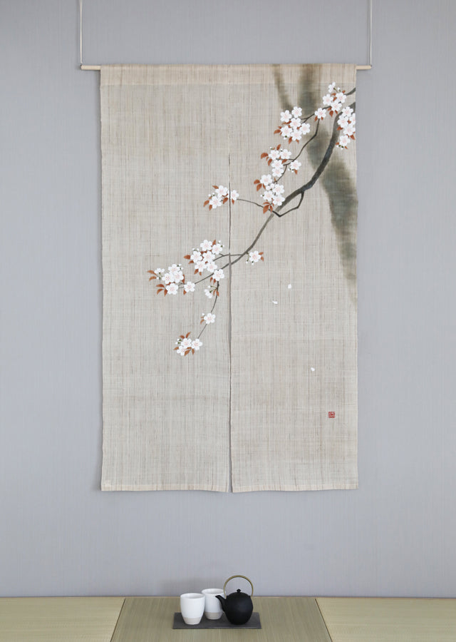 Hand-dyed Linen Noren (Japanese Doorway Curtain) - Cherry Blossom - , Kyoto Noren