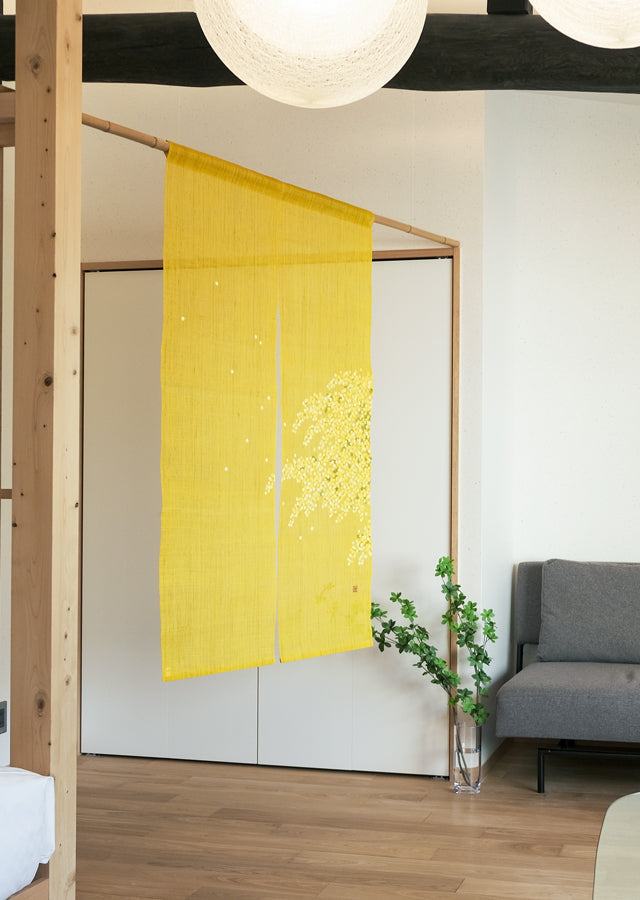 Hand-dyed Linen Noren (Japanese Doorway Curtain) - Mimosa - , Kyoto Noren