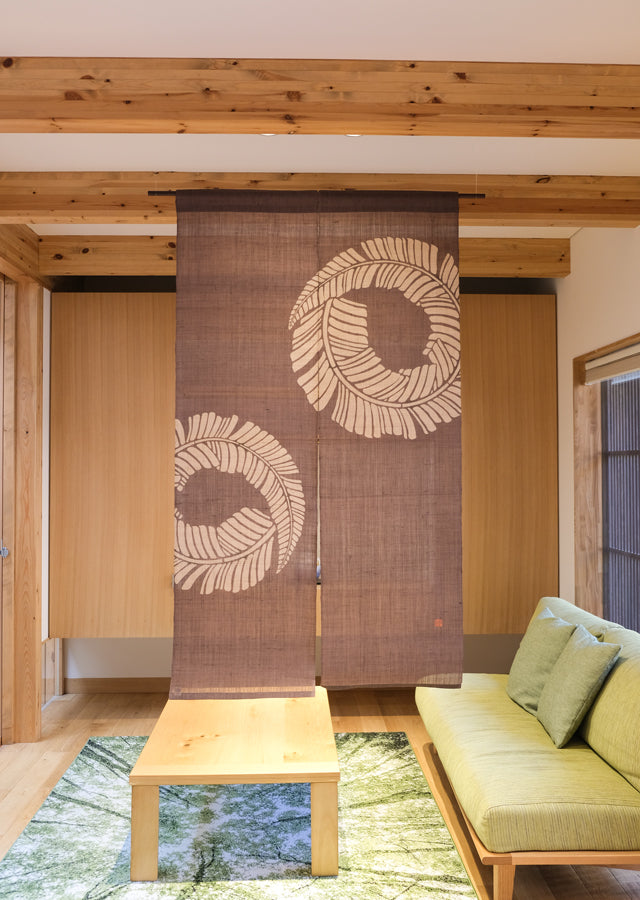 Hand-dyed Linen Noren (Japanese Doorway Curtain) - Japanese Banana Leaf - , Kyoto Noren