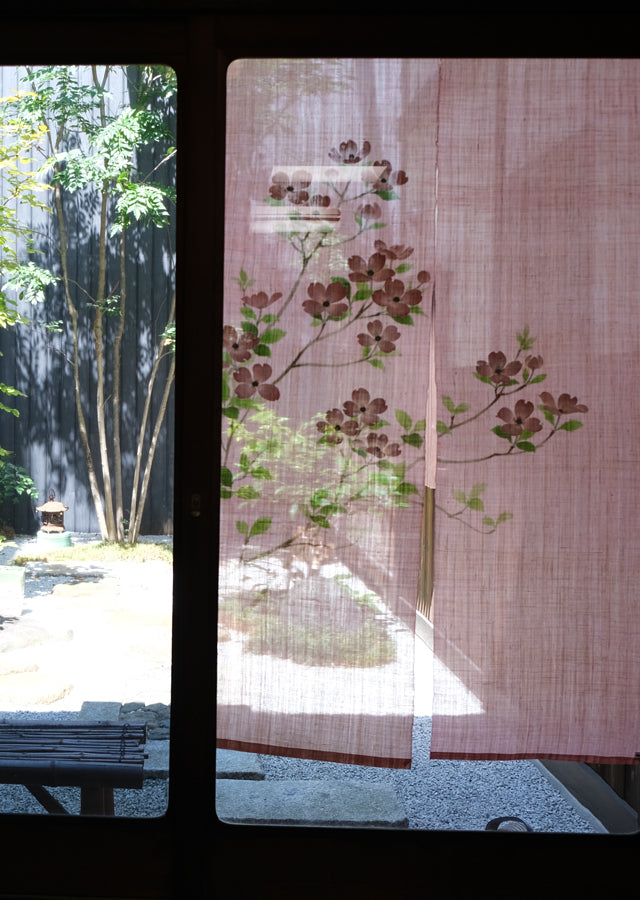 Hand-dyed Linen Noren (Japanese Doorway Curtain) - Dogwood - , Kyoto Noren