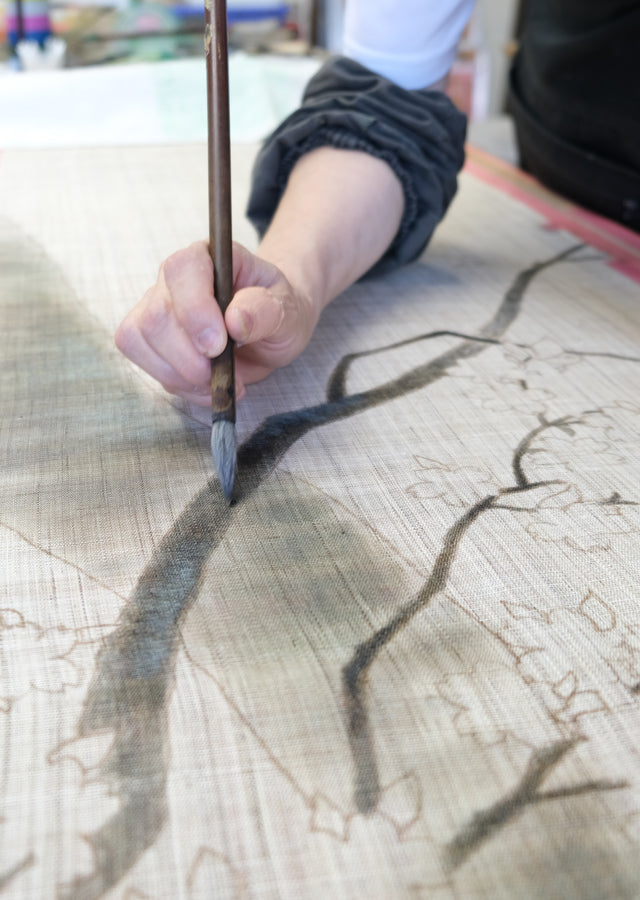 Hand-dyed Linen Noren (Japanese Doorway Curtain) - Cherry Blossom - , Kyoto Noren