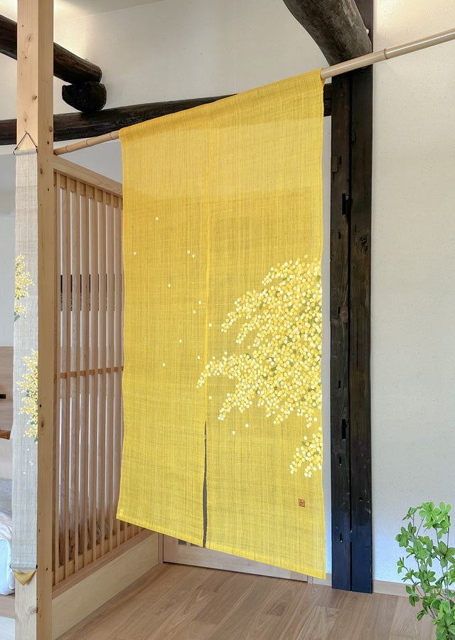 Hand-dyed Linen Noren (Japanese Doorway Curtain) - Mimosa - , Kyoto Noren