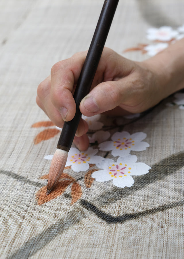 Hand-dyed Linen Noren (Japanese Doorway Curtain) - Cherry Blossom - , Kyoto Noren