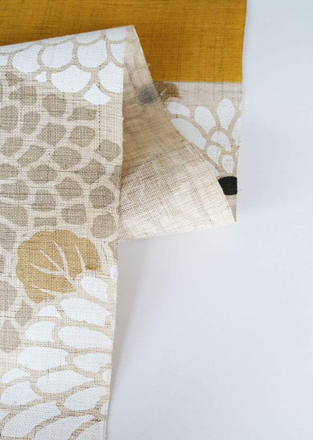 Hand-dyed Linen Noren (Japanese Doorway Curtain) - Chrysanthemum / Mustard Yellow - , Kyoto Noren