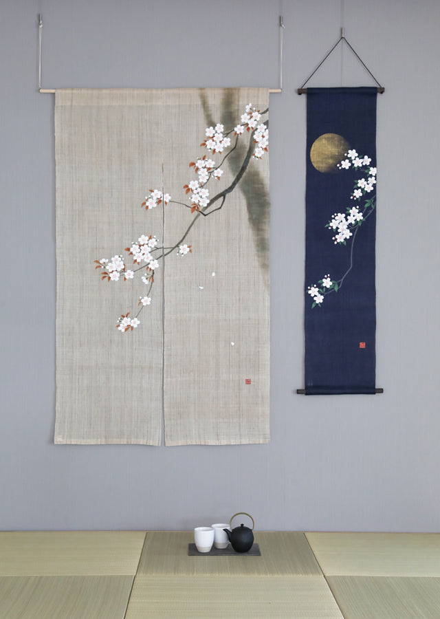 Hand-dyed Linen Noren (Japanese Doorway Curtain) - Cherry Blossom - , Kyoto Noren