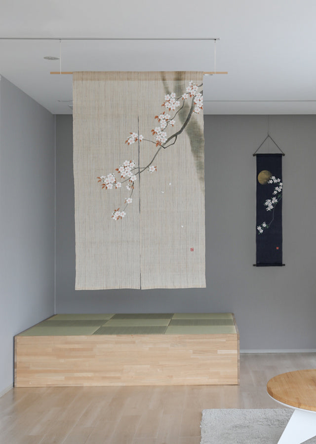Hand-dyed Linen Noren (Japanese Doorway Curtain) - Cherry Blossom - , Kyoto Noren