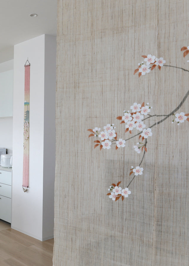 Hand-dyed Linen Noren (Japanese Doorway Curtain) - Cherry Blossom - , Kyoto Noren