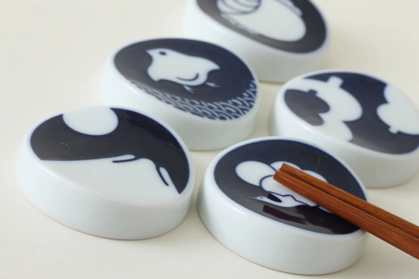 Hasami Yaki(ware) Chopstick Rest Set of 5pcs - Traditional Japanese Pattern -, Japanese Hasami Ware Chopstick Rest