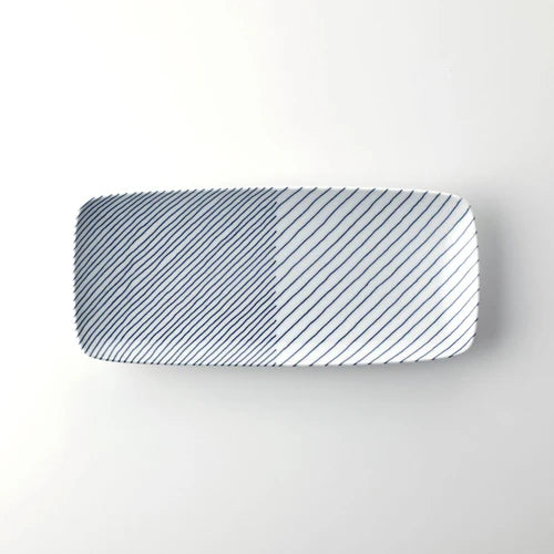 Hasami Yaki(ware) Plate Set of 2pcs - Striped Pattern -, Japanese Hasami ware plate