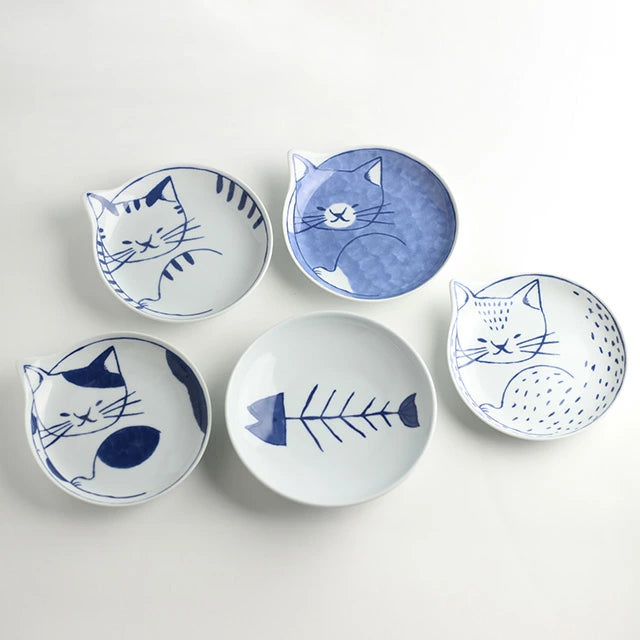 Hasami Yaki(ware) Plate Set of 5pcs - Cat -
