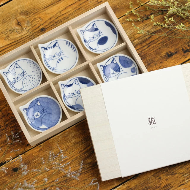 Hasami Yaki(ware) Small Plate Set of 6pcs - Cat -
