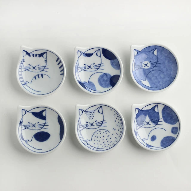 Hasami Yaki(ware) Small Plate Set of 6pcs - Cat -