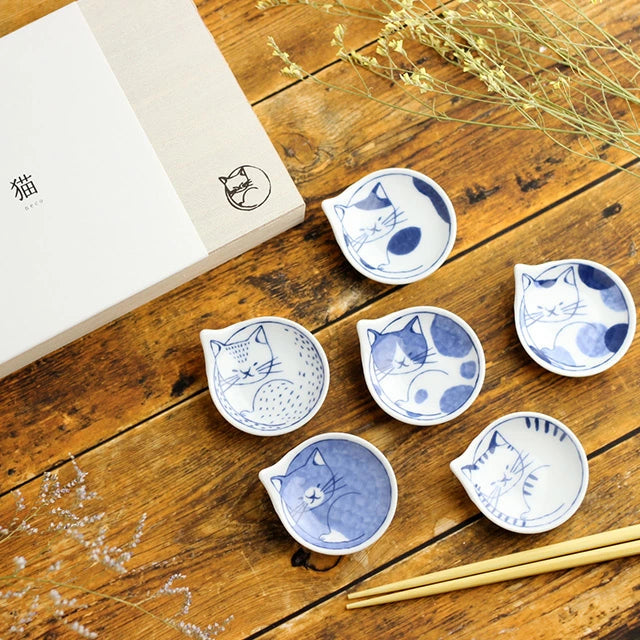 Hasami Yaki(ware) Small Plate Set of 6pcs - Cat -
